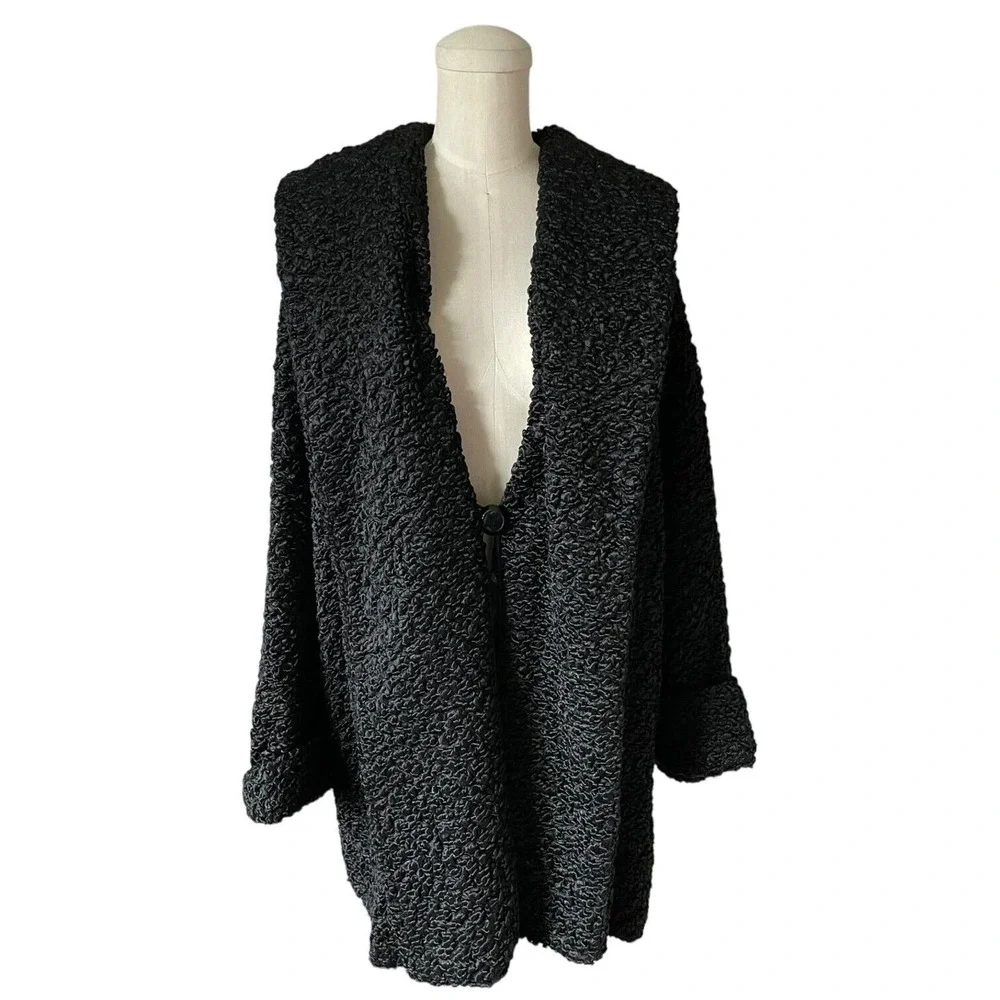 Vintage Faux Curly Persian Lamb Coat Shooting Star Lined Jacket Shawl Collar XXL - Picture 6 of 7